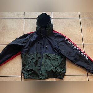 Nautica Men's Navy Blue, Forest Green, and Red Windbreaker